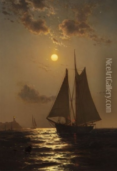 Moonlit Seascape Oil Painting - Mauritz Frederick Hendrick de Haas