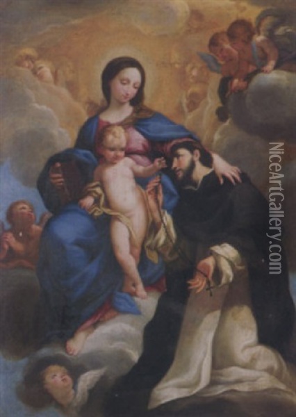 Madonna Mit Dem Kind Und Dem Heiligen Dominikus Oil Painting - Mateo Cerezo