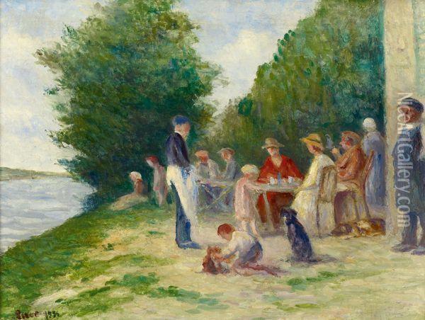 L'aperitif Au Bord De La Seine Oil Painting - Maximilien Luce