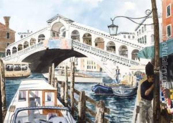 The Rialto Bridge Venice Oil Painting - Gardner Arnold Reckhard