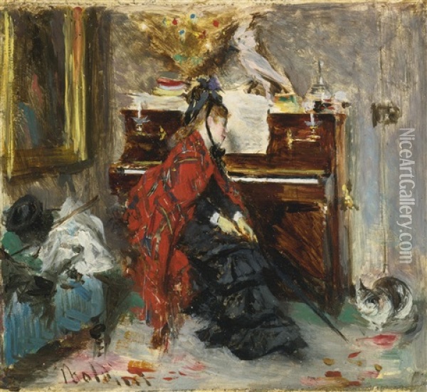 Woman At The Piano Oil Painting - Giovanni Boldini