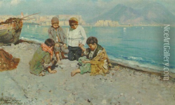 Kortinpelaajat Rannalla Oil Painting - Bernardo Hay