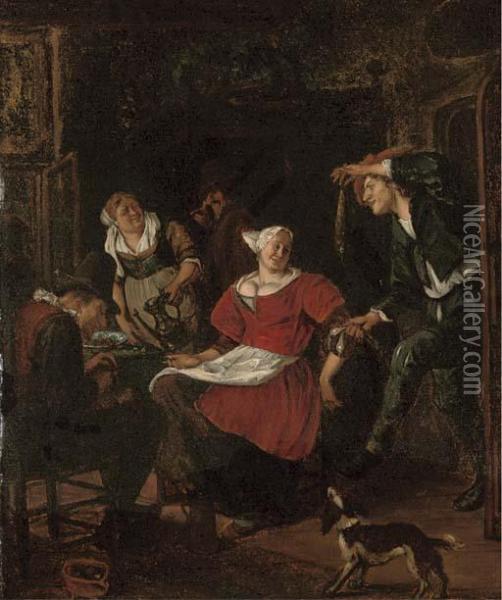 Peasants Merrymaking In An Interior Oil Painting - Jan Steen