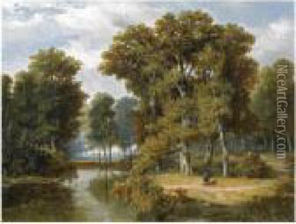 A Hunter And An Angler In A Wooded Landscape Oil Painting - Willem Roelofs