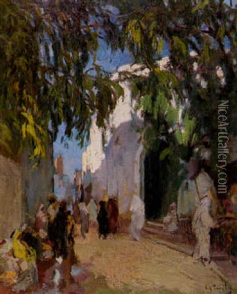Rue Animee, Maroc Oil Painting - Elie Anatole Pavil