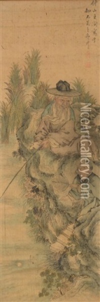 Figures Fishing (style Of Huang Shen) Oil Painting -  Wang Wen