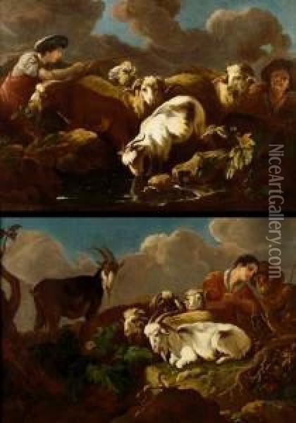 Gio Bucolico Con Pastori E Armenti Oil Painting - Govaert Gabriel Van Der Leeuw