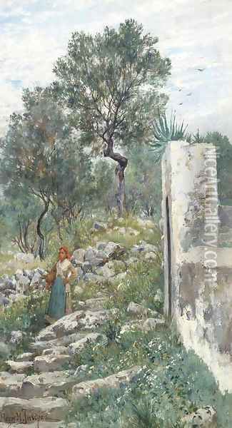 A steep descent from the olive groves Oil Painting - Holger Hvitfeldt Jerichau