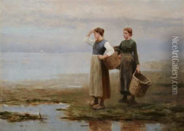 Fisher Women On The Shore Oil Painting - Daniel Ridgway Knight