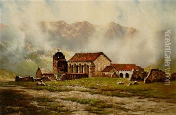 The Santa Ines Mission Oil Painting - Edwin Deakin