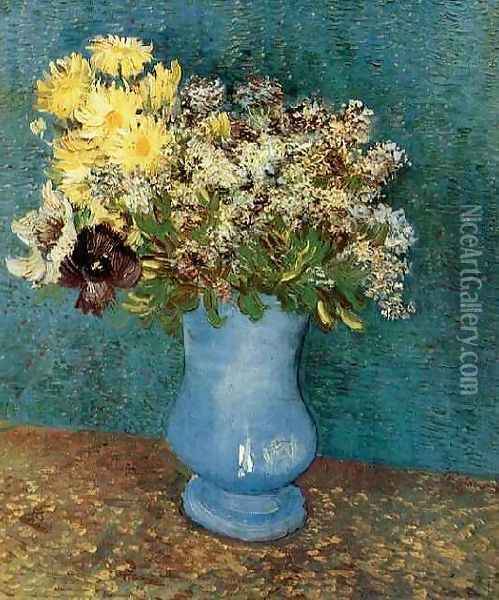 Vase With Lilacs Daisies And Anemones Oil Painting - Vincent Van Gogh