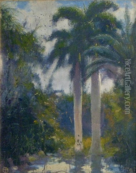 Royal Palms Oil Painting - George Howard Hilder