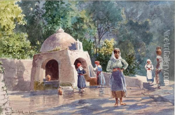 Corfu - Frauen Beim Wasser Holen Oil Painting - Ludwig Hans Fischer