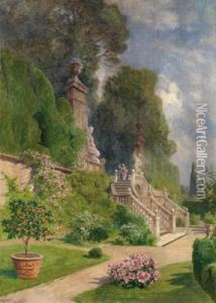 Im Park Der Villa Garzoni Oil Painting - Ludwig Hans Fischer