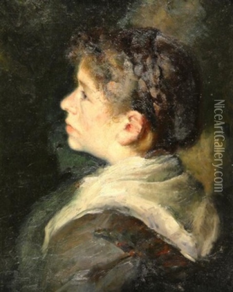 Brustportrat Einer Jungen Bauerin Im Profil, Das Dunkle, Geflochtene Haar Hochgesteckt Oil Painting - Philipp Fleischer