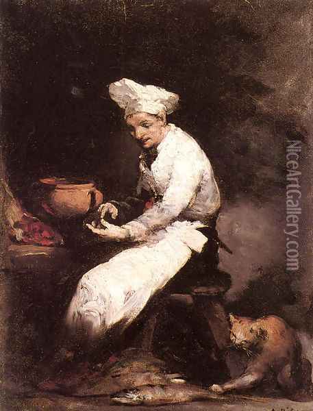 The Cook and the Cat Oil Painting - Theodule Augustine Ribot