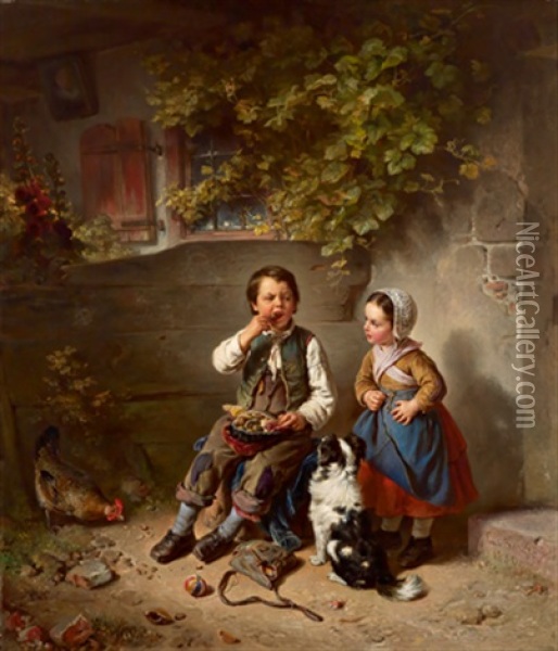 Der Nussesser Oil Painting - Friedrich Bischoff