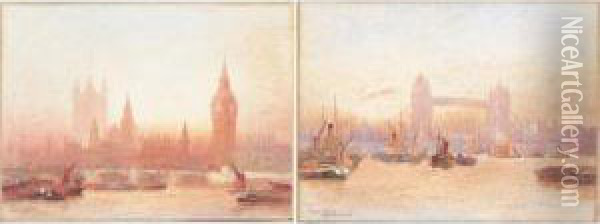 Tower Bridge; Westminster Oil Painting - Frederick E.J. Goff