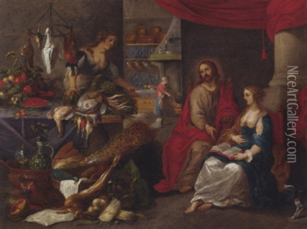 Christ In The House Of Mary And Martha Oil Painting - Jan van Kessel the Elder