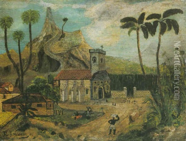 Paysage Exotique Avec Eglise (la Recolte Du Coton) Oil Painting - Henri Rousseau