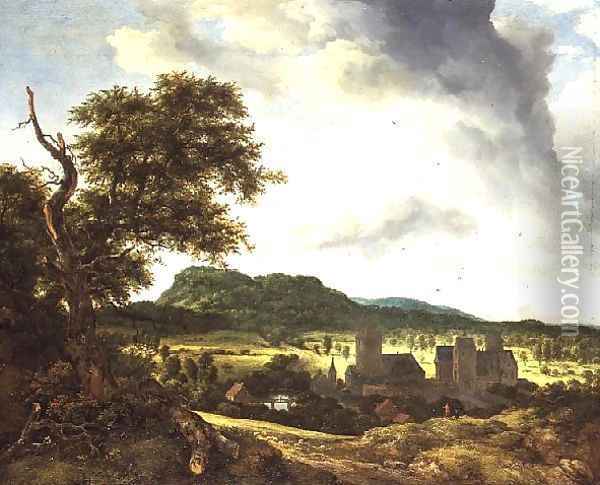 Landscape with a Village 1650 55 Oil Painting - Jacob Van Ruisdael