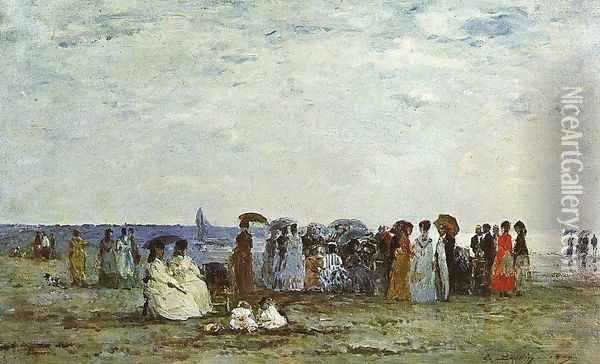 Bathers on the Beach at Trouville 1869 Oil Painting - Eugene Boudin