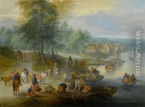 Weite Landschaft Mit Bauersleut (+ Flusslandschaft Mit Reisenden Und Bauersleut; Pair) Oil Painting - Theobald Michau