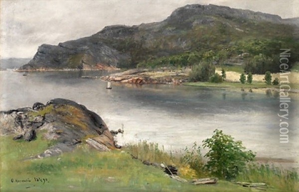 Insjolandskap Med Segelbat Oil Painting - Olof Hermelin