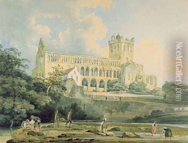 Jedburgh Abbey from the River Oil Painting - Thomas Girtin