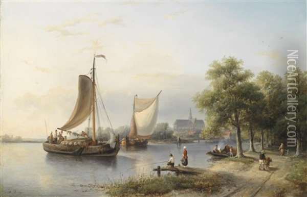 Hollandische Flusslandschaft Oil Painting - Nicolaas Riegen
