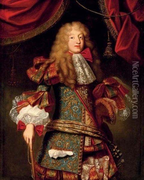 Portrait Of Man, (the Grand Dauphin ?) In An Elaborate Embroidered Coat Oil Painting - Alexis-Simon Belle