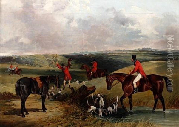 Hunters With Horses, Hounds And Catch Oil Painting - David (of York) Dalby