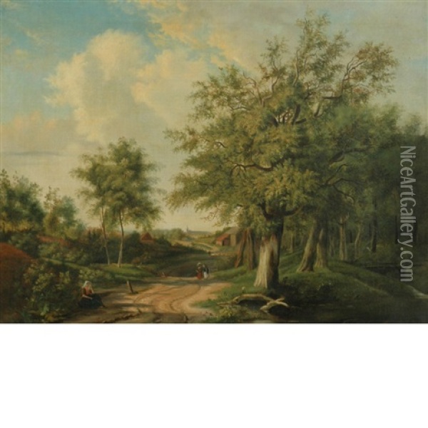 Landscape With Figures Along A Road Oil Painting - Adrianus van Everdingen