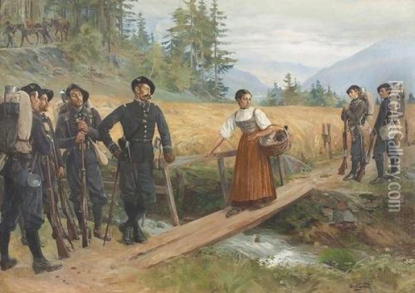 Chasseurs Alpins. Oil Painting - Edouard Castres