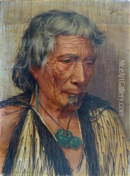 Rakapa' Memories - An Arawa Chieftainess Oil Painting - Charles Frederick Goldie
