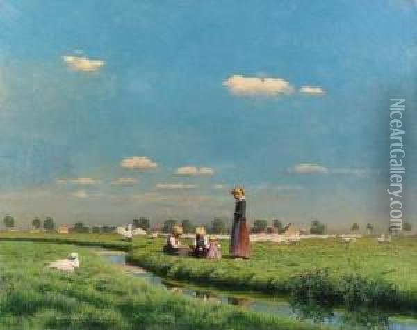 In The Meadow Oil Painting - Paul-Wilhelm Keller-Reutlingen