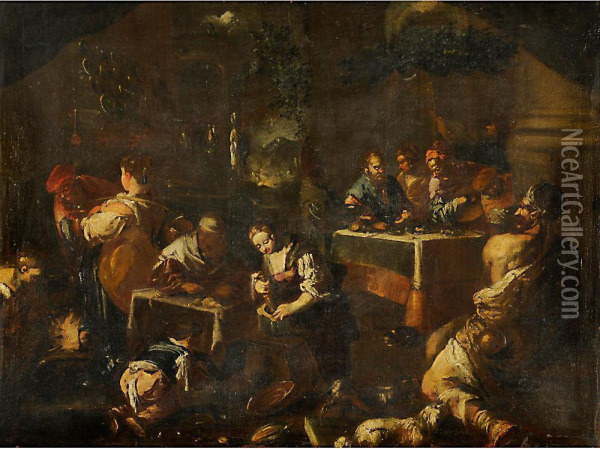 Scena In Taverna Oil Painting - Jacopo Bassano (Jacopo da Ponte)