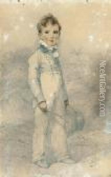 Portrait Of William Anthony 
Barlton, As A Young Boy, Standingfull-length, In A Tropical Landscape Oil Painting - George Chinnery