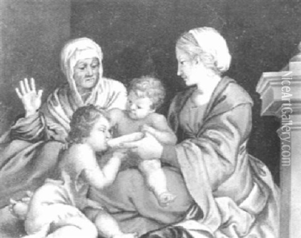 Madonna Con Bambino, Sant'anna E San Giovanni Battista Bambino Oil Painting - Annibale Carracci