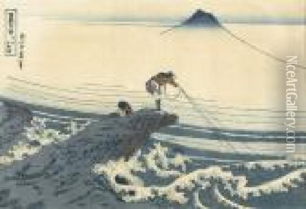 Felsige Kustenlandschaft Mit Fischern Oil Painting - Katsushika Hokusai