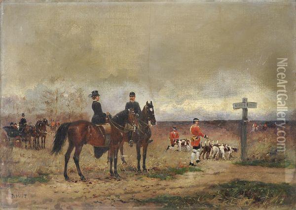 Halte Pendant La Chasse A Courre Oil Painting - Adolphe Binet