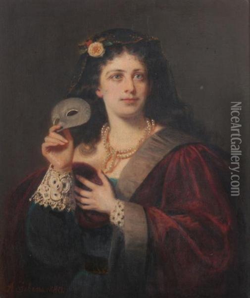 Portrait Of A Venetian Lady Oil Painting - Adolf Jebens