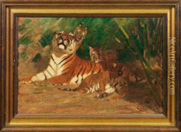 Tigermutter Mit Drei Jungen Oil Painting - Karl Appel