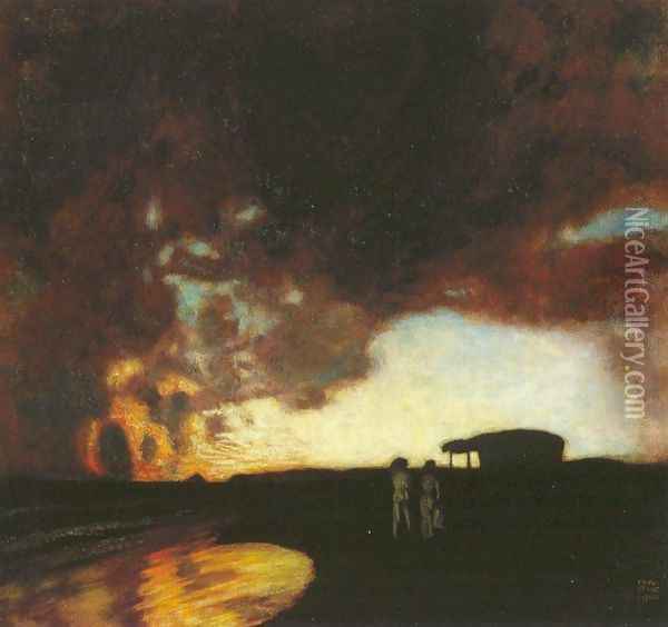 Seaside Sunset Oil Painting - Franz von Stuck