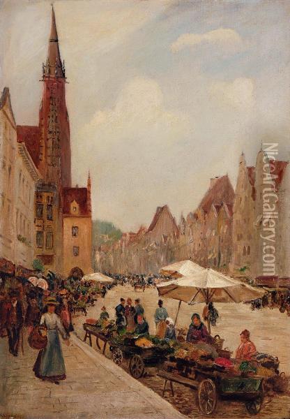 Markt In Landshut Oil Painting - Richard Lipps
