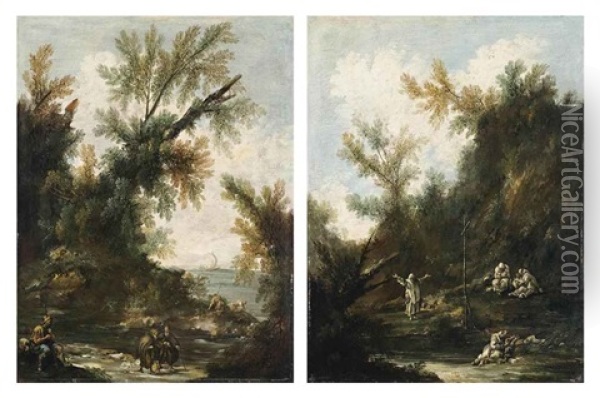 Paesaggio Con Pellegrini (+ Paesaggio Con Frati; Pair) Oil Painting - Alessandro Magnasco