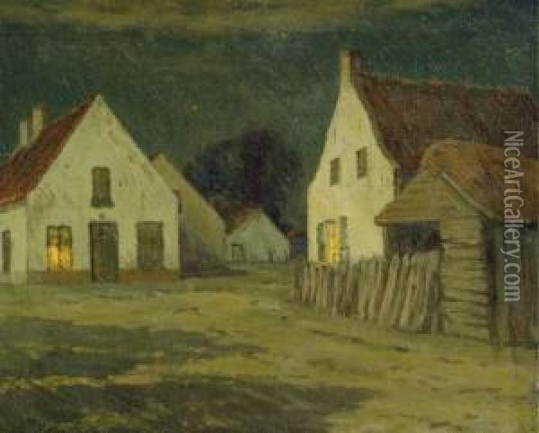 Farmhouses Under Moonlight Oil Painting - Charles Warren Eaton