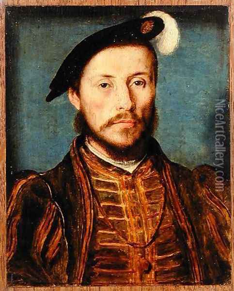Portrait of a Man in a Feathered Cap Oil Painting - Corneille De Lyon