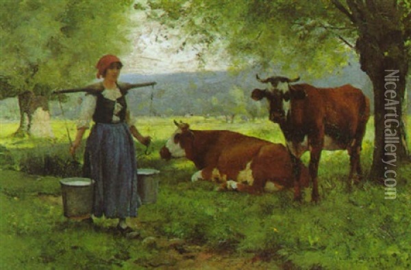 Milchmadchen Mit Kuhen Auf Der Weide Oil Painting - Julien Dupre