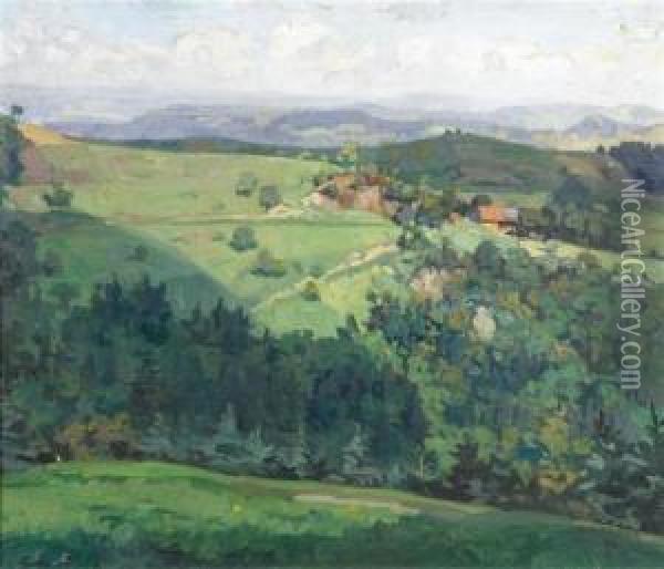 A Hilly Landscape Oil Painting - Alfred Marxer